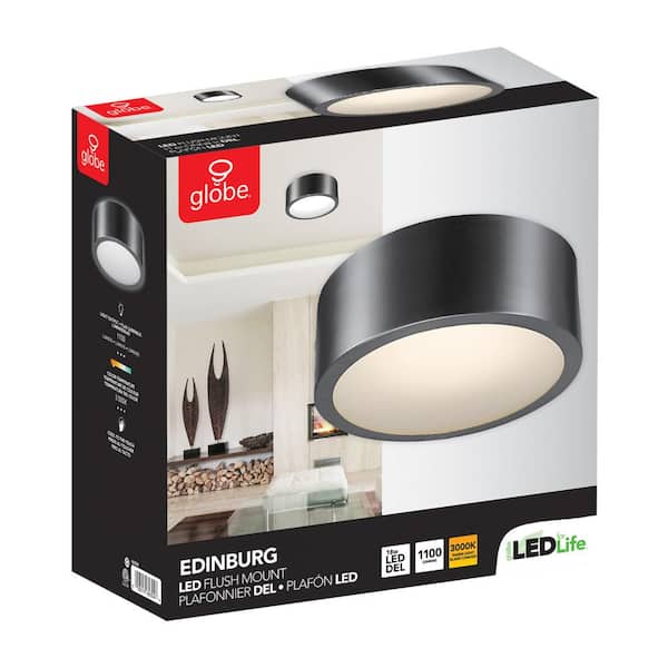 Edinburg Black Iron LED Integrated Flush Mount Ceiling Light with Frosted Glass Shade