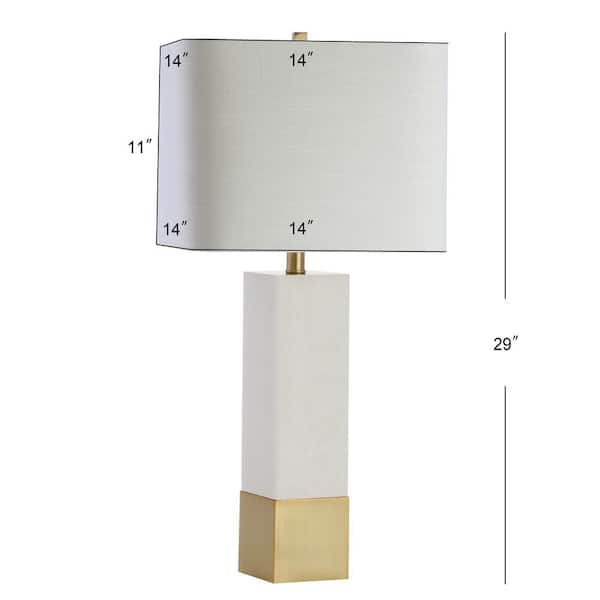 Jeffrey 29 in. Brass Gold/White Metal/Marble LED Table Lamp
