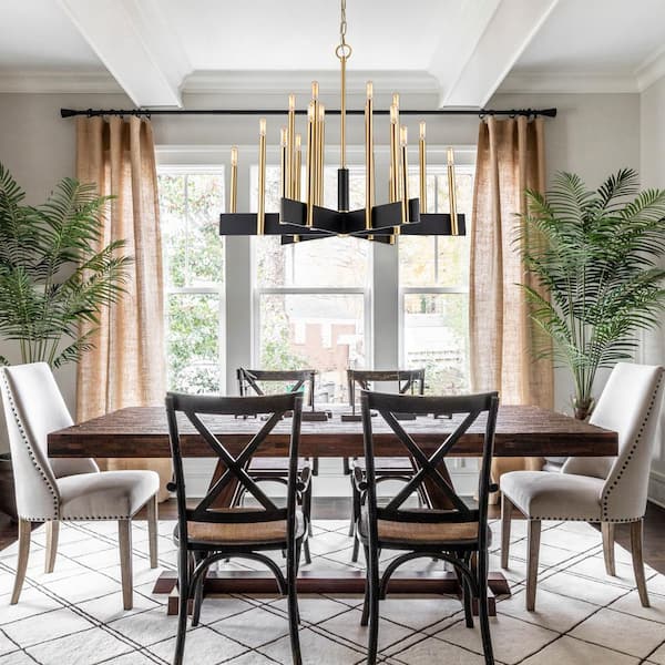 Axis 33.5 in. 18-Light Farmhouse Black and Gold Candle Style Chandelier with E12-Bulbs