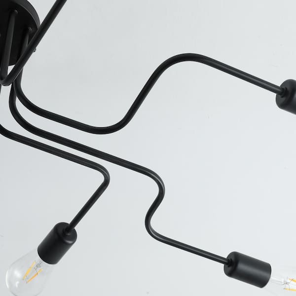 Modern 42 in. 8-Light Brushed Black Sputnik Linear Semi Flush Mount Ceiling Light Fixture