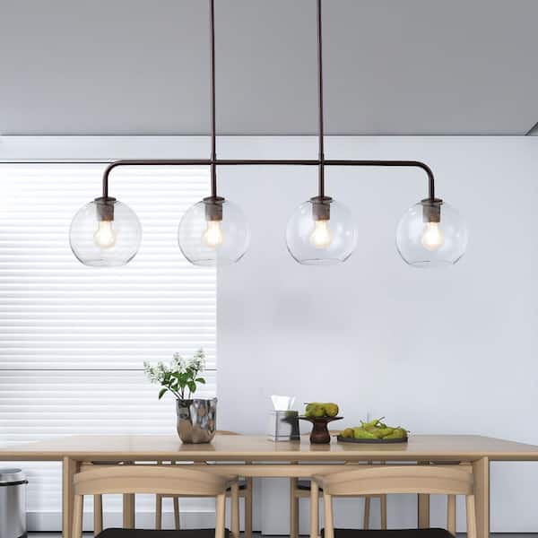 Friedlander 4-Light Rusted Bronze Island Chandelier with Clear Glass Shades, Modern Linear Kitchen Pendant Light