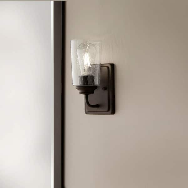 Evangeline 4.5 in. 1-Light Modern Bronze Indoor Wall Farmhouse Sconce with Clear Seeded Glass Shade