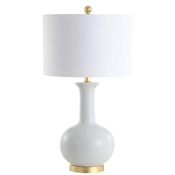Brussels 27 in. White/Brass Ceramic/Metal LED Table Lamp