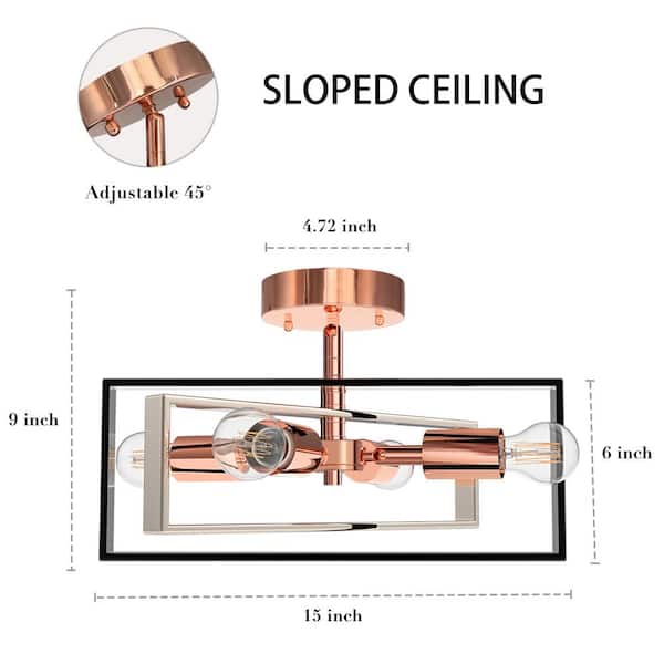 15 in. 4-Light Rose Gold Modern Semi Flush Mount