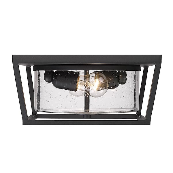 Mercer 2-Light Natural Black Outdoor Flush Mount Light with Seeded Glass Shade