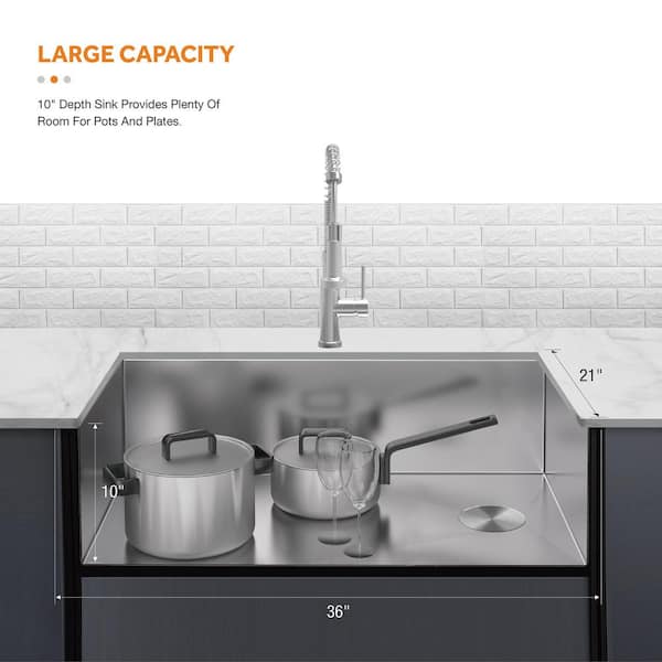 Professional 36 in All-in-One Farmhouse/Apron-Front 16G Stainless Steel Single Bowl Kitchen Sink with Spring Neck Faucet