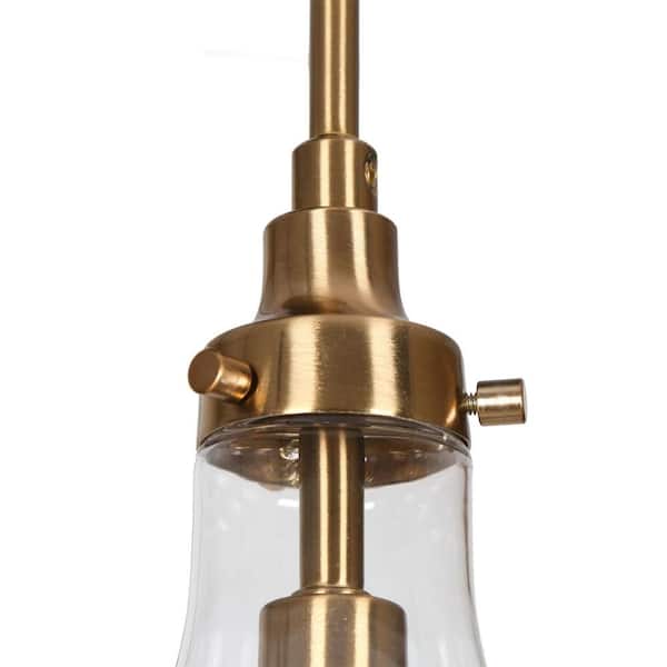 Modern Dining Room Cluster Chandelier 5-Light Black and Brass Teardrop Chandelier with Clear Glass Shades