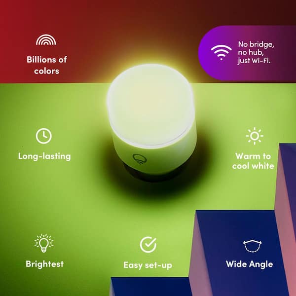 75-Watt Equivalent A19 Multi-Color Smart WiFi E26 LED Light Bulb, Works w/Alexa/Hey Google/HomeKit Tunable White 2 Pack