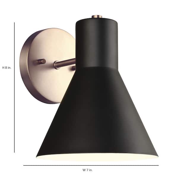 Towner 1-Light Black Shade with Satin Brass Accents Sconce