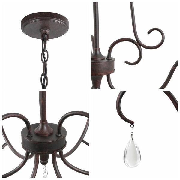 28 in. 6-Light Rusted Bronze Classic Candlestick Chandelier with Crystal Drops Modern Farmhouse Island Pendant