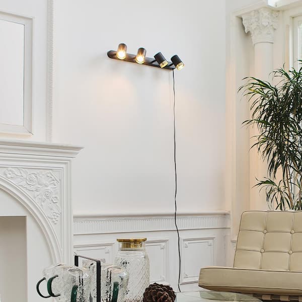 Minimalist 1.8 ft. Matte Black Plug-In Indoor Track Lighting Kit with Step Heads