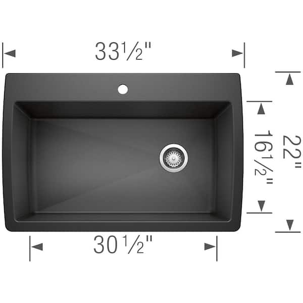 DIAMOND Silgranit Dual Mount Granite Composite 33.5 in. 1-Hole Single Bowl Kitchen Sink in Anthracite