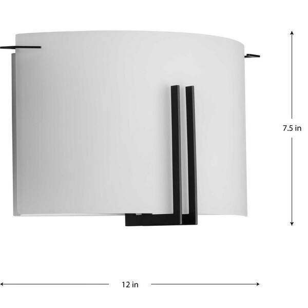 Modern Glass Sconce 12 in. 2-Light Matte Black Wall Sconce with Etched Glass Shade