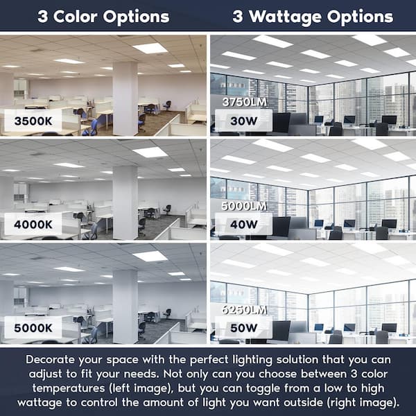 2 x 4 ft. 3750/5000/6250 Lumen Integrated LED Panel Light 3 Color Options 3500K/4000K/5000K Dimmable 30/40/50W 4-Pack