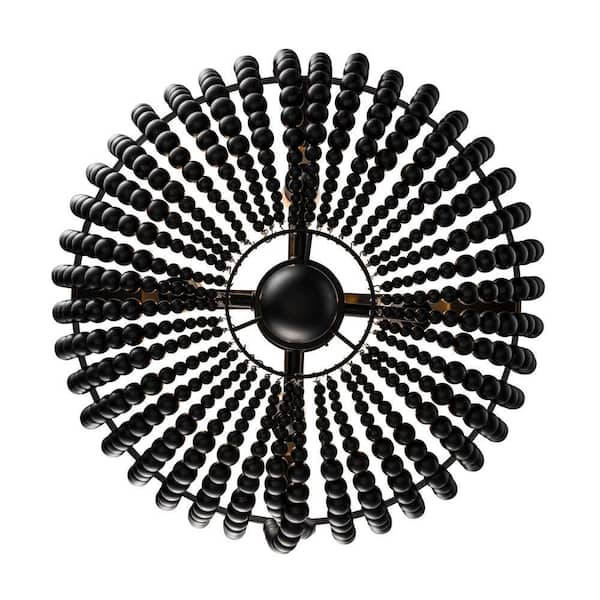 4-Light Black Beaded Chandelier Light Fixture with Hanging Beaded Shade
