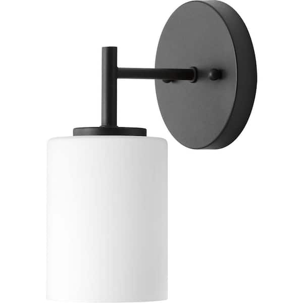 Replay Collection 5-1/4 in. 1-Light Black Etched White Glass Modern Bathroom Vanity Wall Light