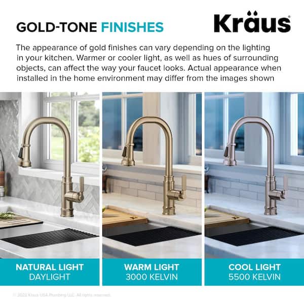 Allyn Transitional Industrial Pull-Down Single Handle Kitchen Faucet in Spot-Free Antique Champagne Bronze