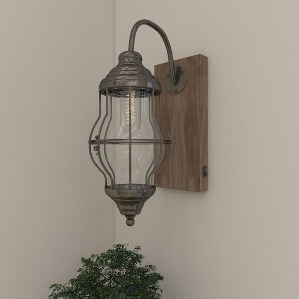 17 in. Brown Metal Battery Operated Task and Reading Table Lamp with Included Fixed LED Light