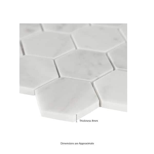 Carrara White Hexagon 12 in. x 12 in. x 8mm Honed Marble Mesh Mounted Mosaic Tile (9.8 sq. ft./ case)