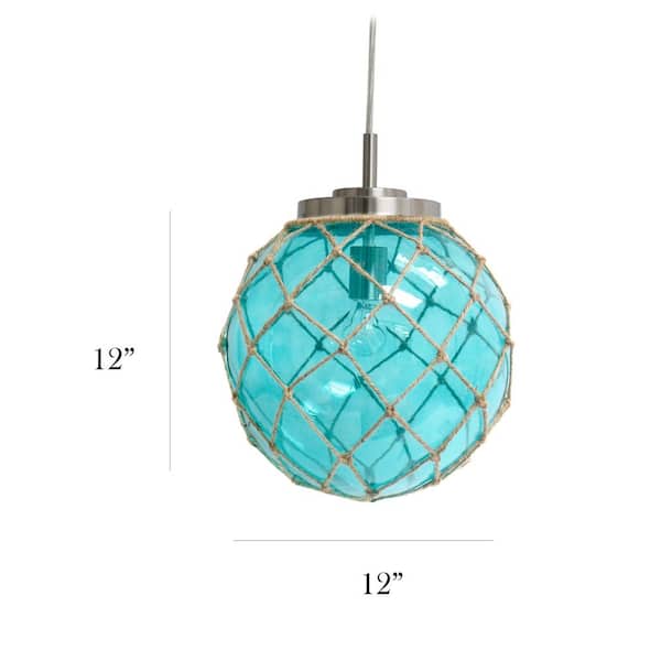 1-Light Buoy Netted Aqua Brushed Nickel Coastal Ocean Sea Glass Pendant