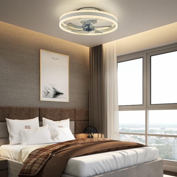 20 in. LED Indoor White Ceiling Fan with Dimmable Lighting Low Profile Flush Mount Ceiling Fan with Remote