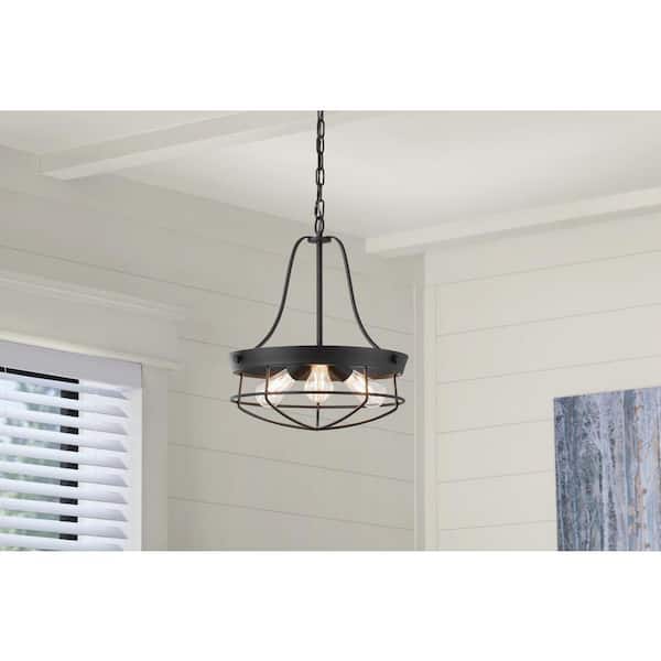 Southbourne 3-Light Matte Black Pendant with Open Steel Cage Frame