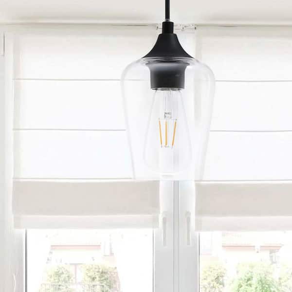 5 in. W x 6 in. H 1-Light Matt Black Pendant with Clear Glass Shade