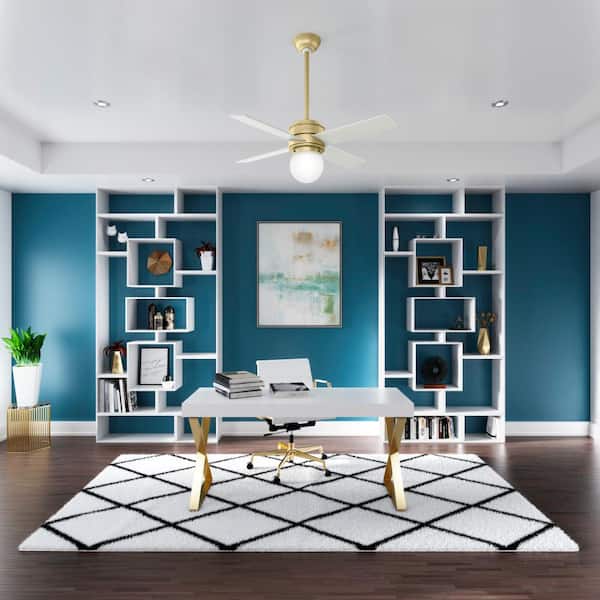 Hepburn 44 in. LED Indoor Modern Brass Ceiling Fan with Light and Wall Control