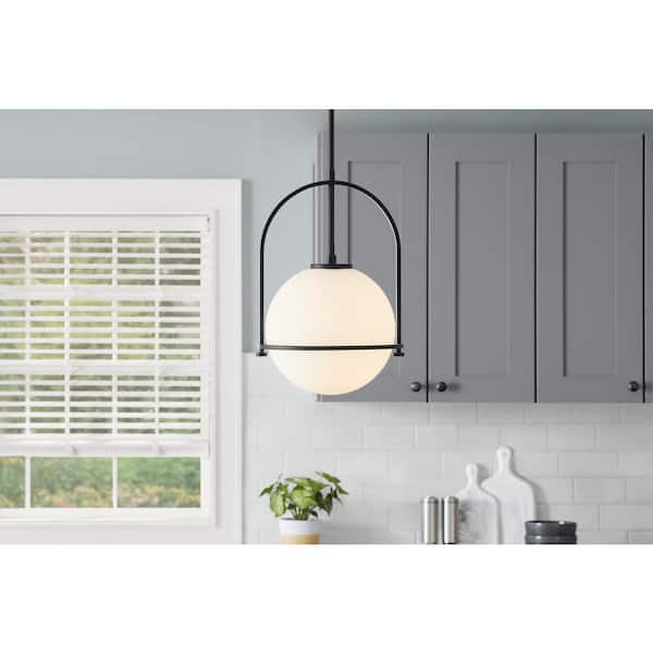 Owens 1-Light Matte Black Pendant Light Fixture with Globe Glass Shade