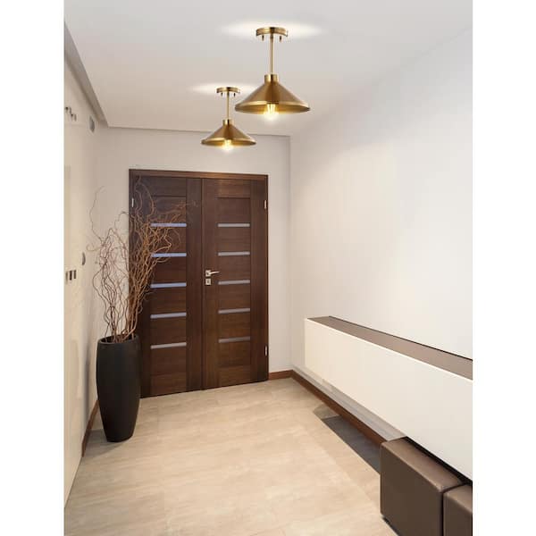 Cisco 11.75 in. Brass Gold Iron Modern Farmhouse Shade LED Pendant