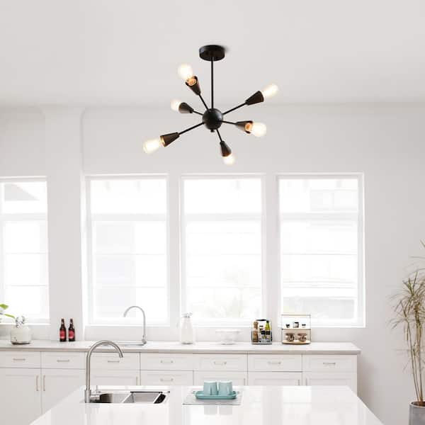 Emmanuelle 19.25 in. 6-Light Matte Black Semi-Flush Mount Ceiling Light