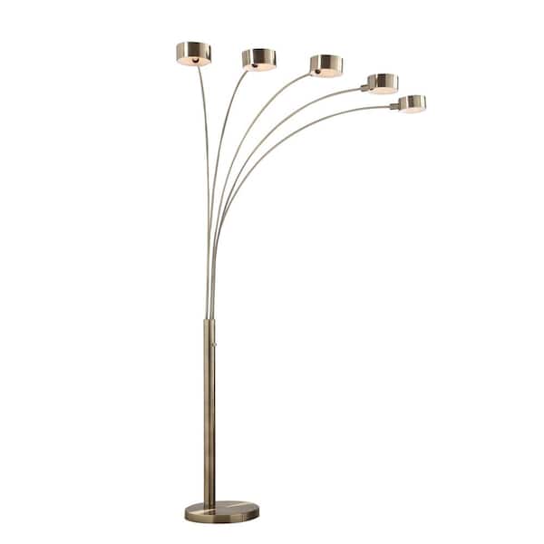 Micah 88 in. Antique Satin Brass LED 5-Arc Floor Lamp with Dimmer
