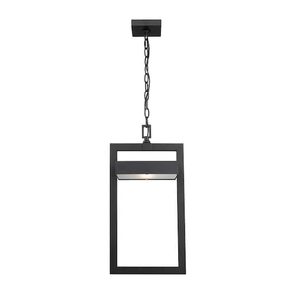 12-Watt 1-Light Black Integrated LED Outdoor Chain Mount Pendant Light with Frosted Glass