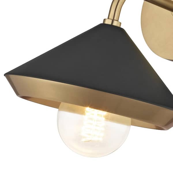 Marnie 1-Light Aged Brass Wall Sconce with Black Shade