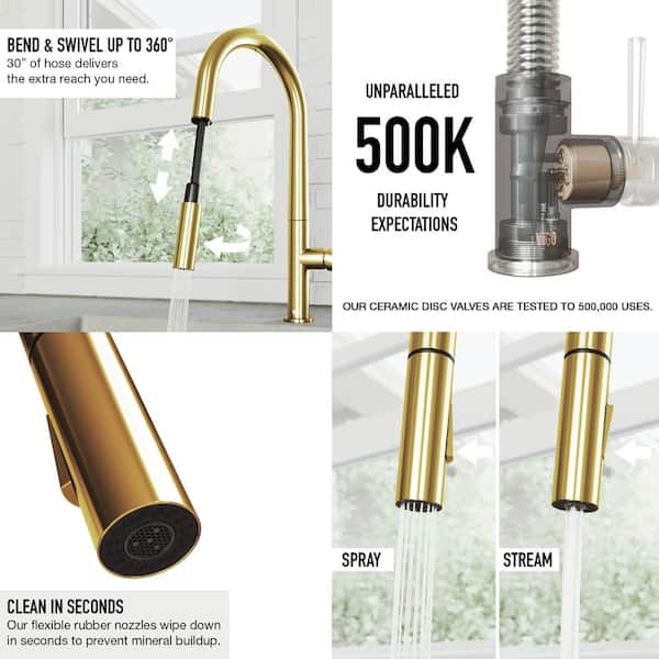 Greenwich Single Handle Pull-Down Sprayer Kitchen Faucet Set with Soap Dispenser in Matte Brushed Gold