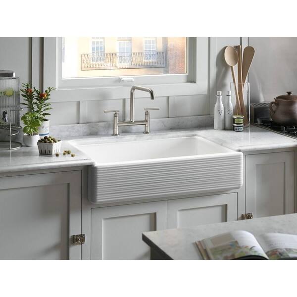 Whitehaven Undermount Farmhouse Apron Front Cast Iron 36 in. Double Bowl Smart Divide Kitchen Sink White Hayridge Design