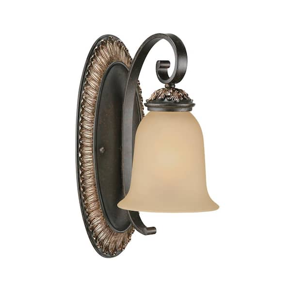 Bristol 1-Light Indoor Vintage Bronze with Antique Gold Bath or Vanity Wall Mount Sconce with Sepia Glass Bell Shade
