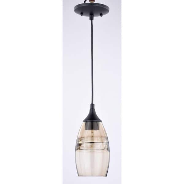 Milano 1-Light Oil Rubbed Bronze Shaded Mini Pendant Ceiling Light Amber Fog Glass