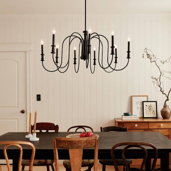 Karthe 42 in. 9-Light Black Vintage Candle Circle Chandelier for Dining Room