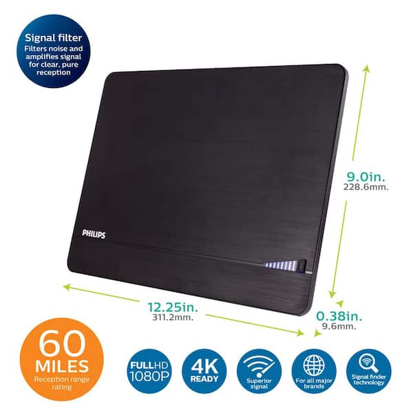 Indoor HDTV Antenna with Signal Finder, Long Range Antenna, Signal Booster Amplifier, VHF UHF 1080P 4K Ultra HD