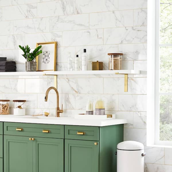 LuxeCraft Calacatta Gold Marble 8 in. x 24 in. Glazed Ceramic Wall Tile (13.3 sq. ft./Case)