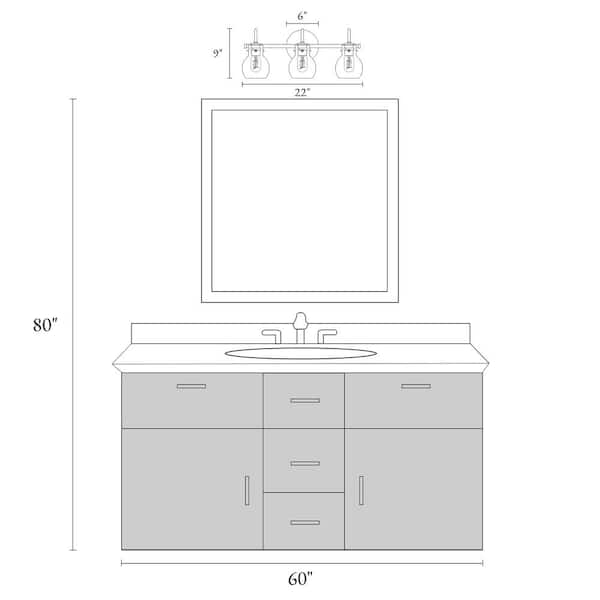 22 in. 3-Light Modern Black Bathroom Vanity Light Farmhouse Wall Sconce with Clear Glass Globe Shades