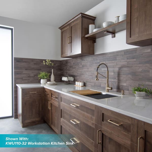 Single Handle 18-Inch Commercial Kitchen Faucet with Dual Function Pull-Down Sprayhead in Brushed Gold Finish