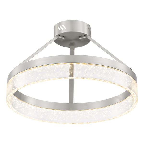 15.75 in. Brushed Nickel Integrated LED Semi-Flush Mount with Bubble Shade