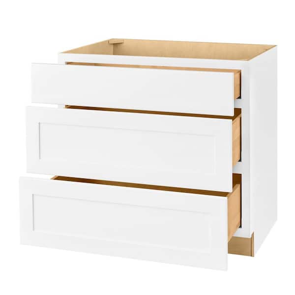 Avondale 36 in. W x 24 in. D x 34.5 in. H Ready to Assemble Plywood Shaker Drawer Base Kitchen Cabinet in Alpine White