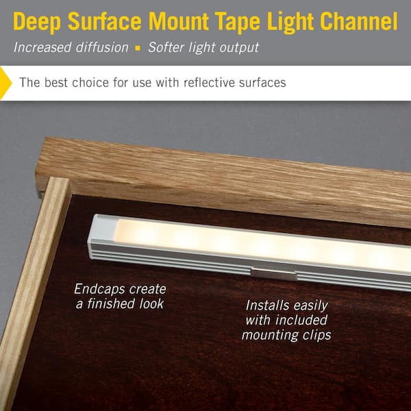 Deep Surface Mount Silver Tape Light Channel LED Mounting Hardware (5-Pack)