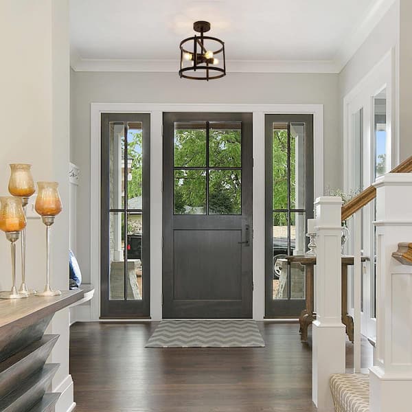 Black Semi Flush Mount Rustic 4-Light Drum Farmhouse Ceiling Lights Bronze Bedroom Ceiling Light Fixtures