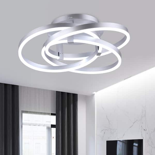 Carson 3-Light 11.6 in. Silver Simple Geometric LED Semi Flush Mount