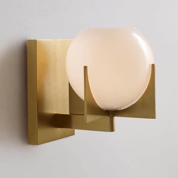 Abbott 4.5 in. Burnished Brass Sconce with Round Milk Glass Shade