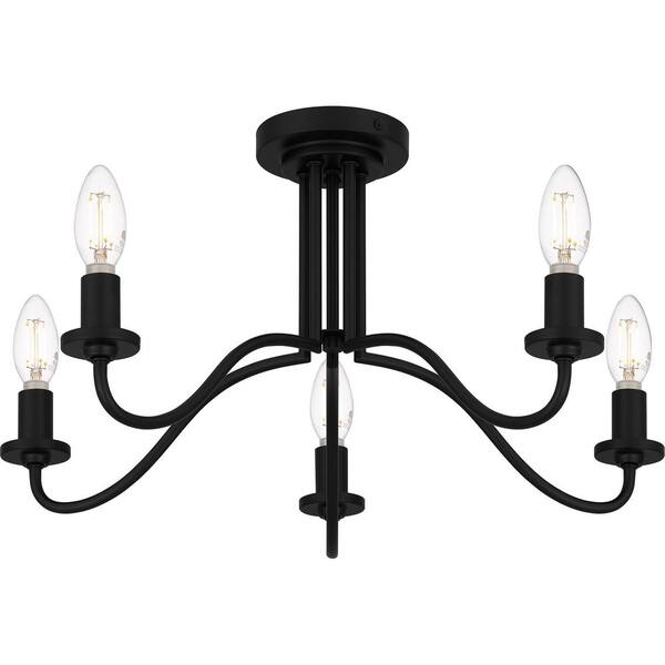 Canemeadow 22 in. 5-Light Matte Black Semi-Flush Mount Light